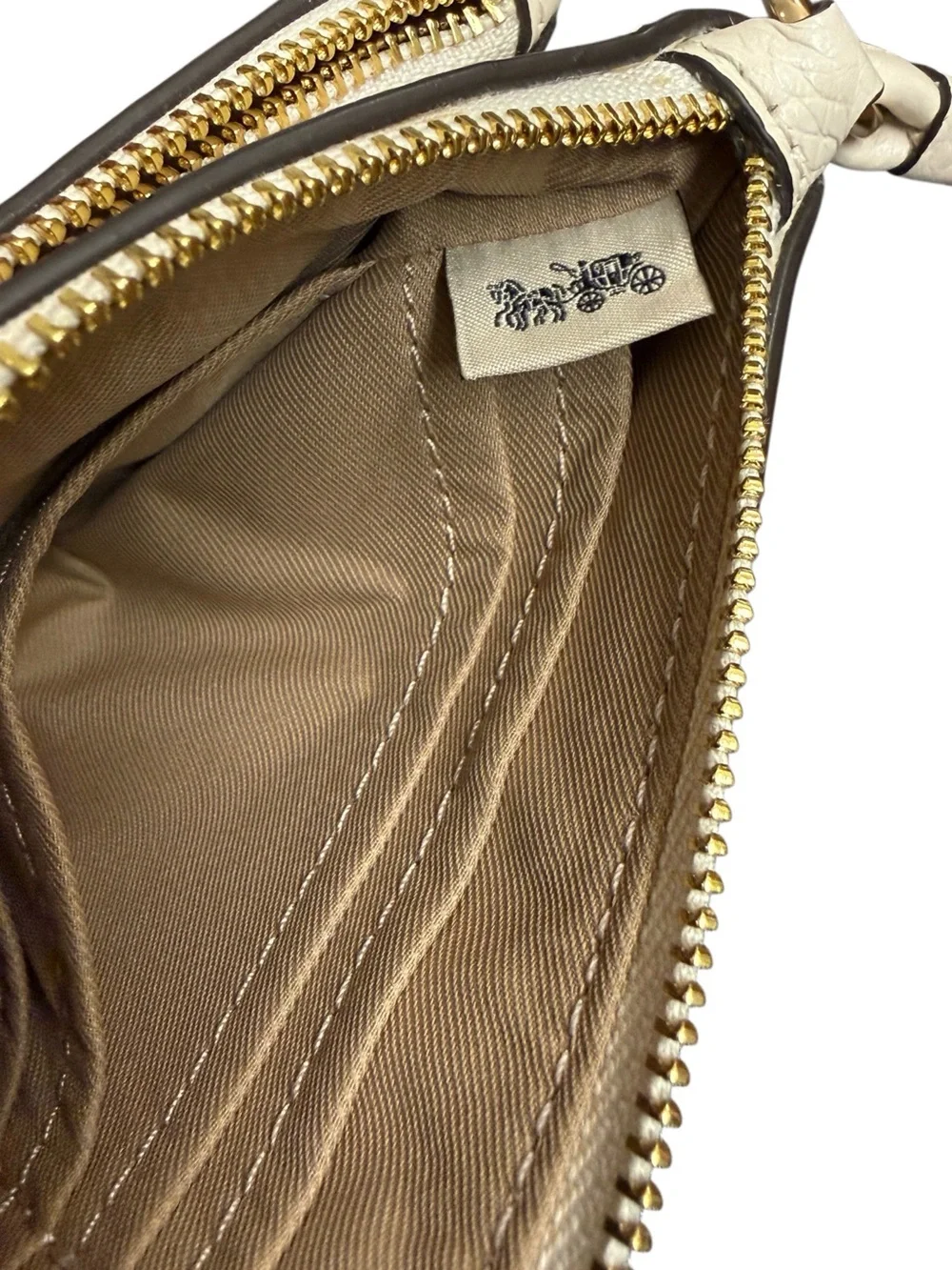 Coach C5576 Signature Canvas Double Zip Wallet Wristlet Brown Pebble Leather